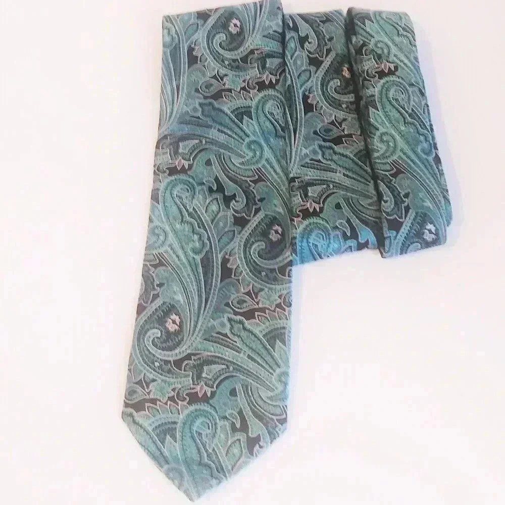 Adolfo Paisley Print Green Tie‎
